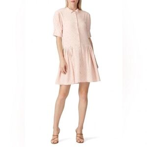 Deborah Lyons Anita Dress Pale Pink Polka Dot Size 12 Button Up Short Sleeves